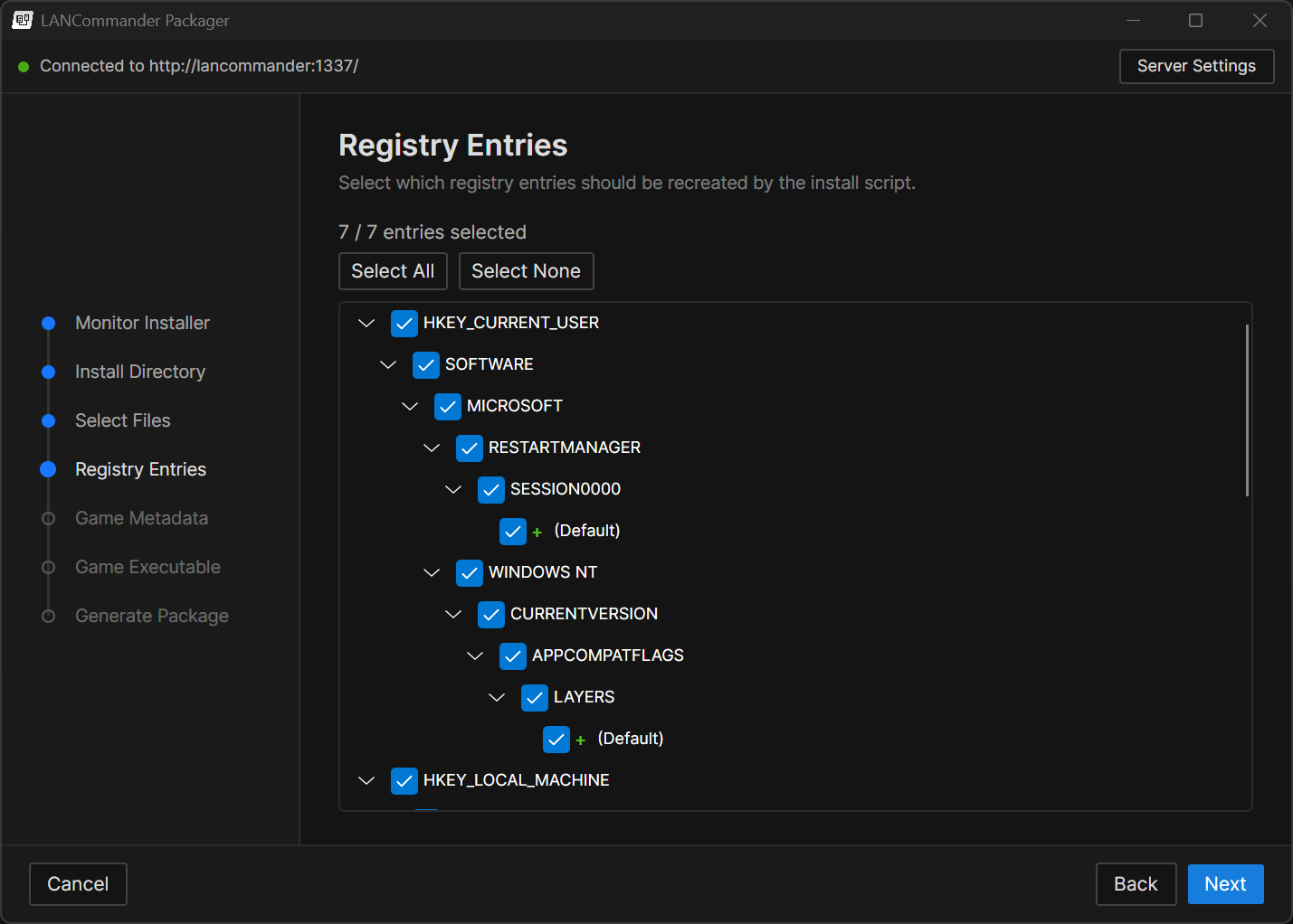 Packager Registry Entries